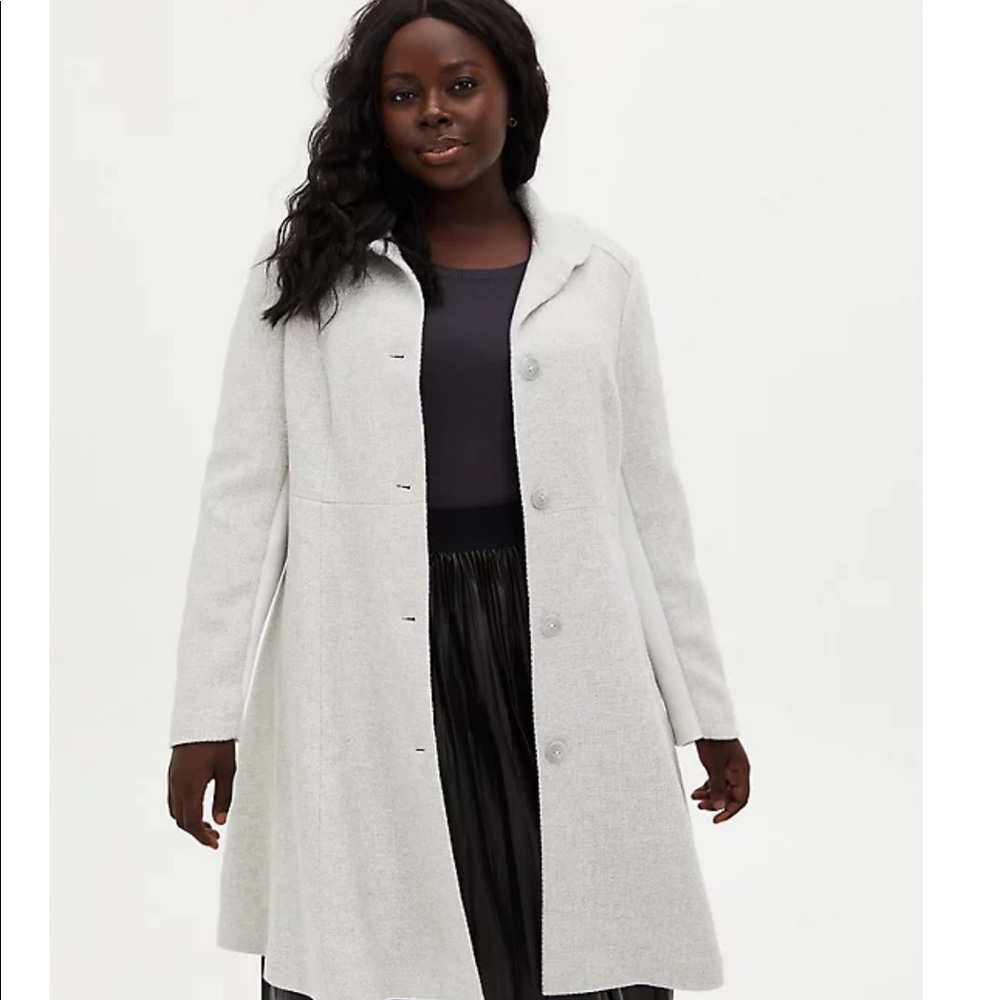 LIGHT GREY  WOOL BLEND SHAWL COLLAR COAT